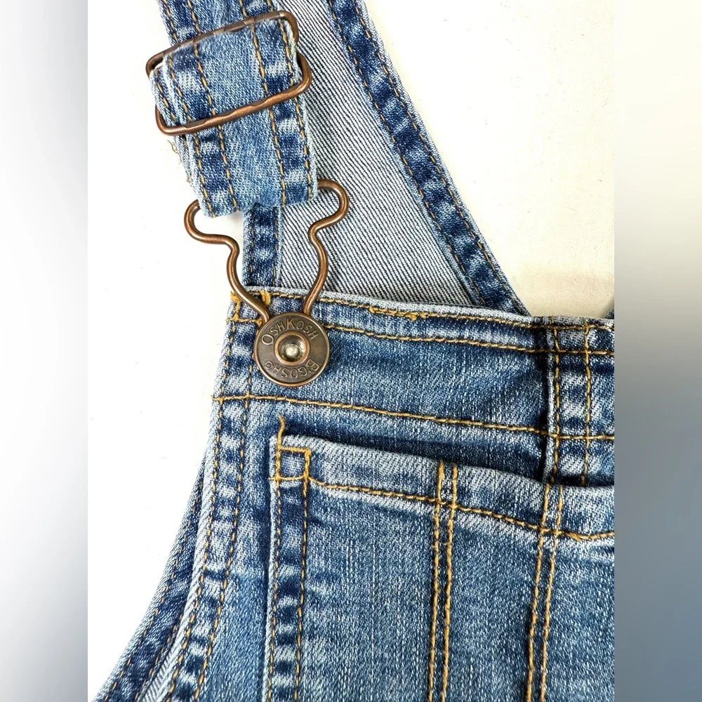 OSHKOSH B’GOSH Girls Denim Overalls Tapered Raw Hem 5 Casual Stretch Classic‎